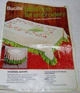   Bucilla Tablecloth 1975 Strawberry Festival Oval Stamped Cross Stitch