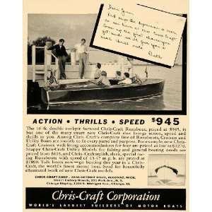 1936 Ad Chris Craft Motor Boats Runabout Watercraft   Original Print 