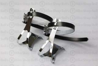 NJ5 Toe Clips Leather Straps SILVER MD Track Fixed Gear 072774957910 