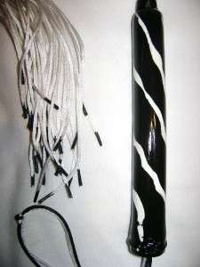 White & Black Knotted Nylon Flogger Whip Cane Crop