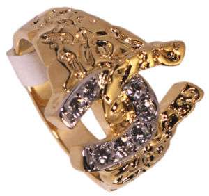 Mens Lucky Horseshoe 18kt Gold Plated Fashion CZ Ring  