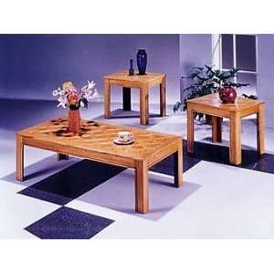    3pcs Oak Finish Wood Veneer Coffee Table Set Furniture & Decor