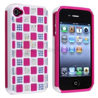 Pink Checker Diamond Flex Hard Case Cover+Screen Film Guard for iPhone 