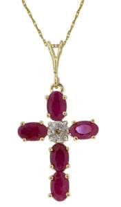   Oval Natural Red Ruby Gemstones Genuine Diamond Cross Pendant Necklace