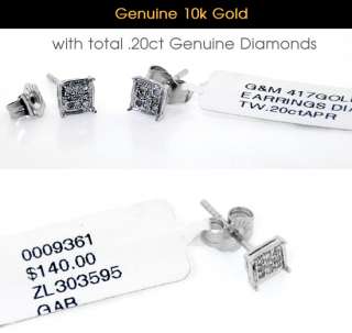 New Genuine Diamond 10K White Gold Stud Earrings .2 ct  