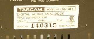 Tascam DA 40 Digital Audio Tape DAT Deck Master Recorder  