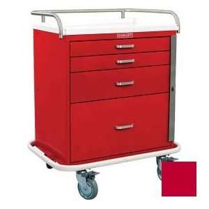   Classic Short Four Drawer Emergency Crash Cart Standard Package, Red