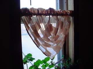 Single Sheer Gold Floral Striped Drape Valance with Bead Tassel 