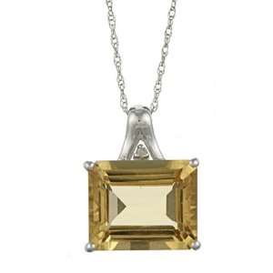   Gold 5.6cttw Emerald Cut Citrine and Diamond Pendant Necklace Jewelry
