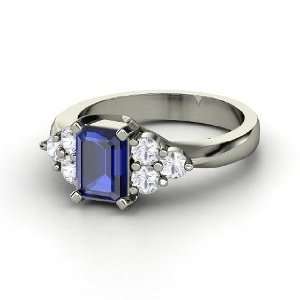   Ring, Emerald Cut Sapphire Palladium Ring with White Sapphire Jewelry