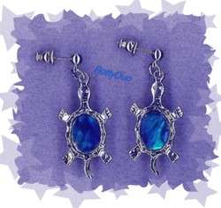Royal blue Turtle post Earrings Paua Shell Inlay  