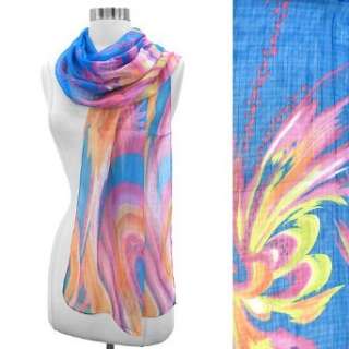  Abstract Flower Design Chiffon Summer Scarf   Colors 