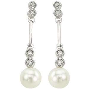    14K White Gold Pearl & Diamond Drop Earrings DivaDiamonds Jewelry