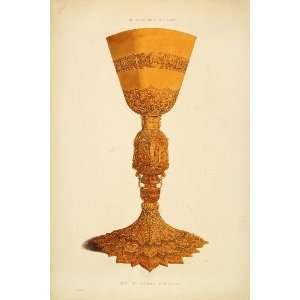 1858 Lithograph Gold Cup Goblet Andrea Mantegna Hanap   Hand Colored 