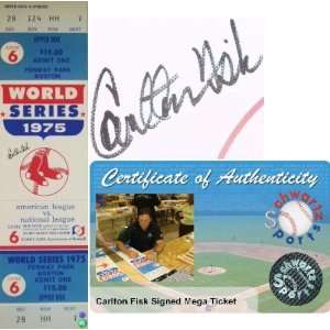 Carlton Fisk Autographed Red Sox 1975 World Series Game 6 Mega Ticket