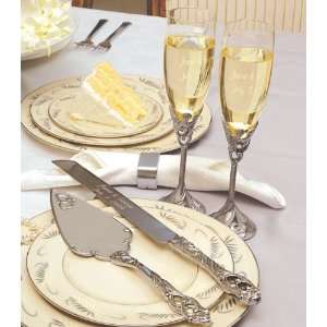  Engraved Wedding Toasting Flutes and Wedding Cake Serving 