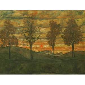   Oil Reproduction   Egon Schiele   32 x 24 inches   schiele.four trees