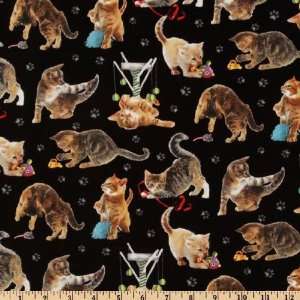  44 Wide Litters n Stuff Frisky Cats Black Fabric By The 
