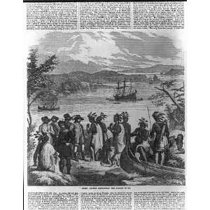  Henry Hudson descending the Hudson River,Indians,canoe 