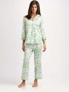 Oscar de la Renta Sleepwear   Spring Foliage Sateen Pajama Set