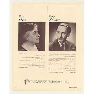  1960 Myra Hess Gyorgy Sandor Photo Booking Print Ad (Music 