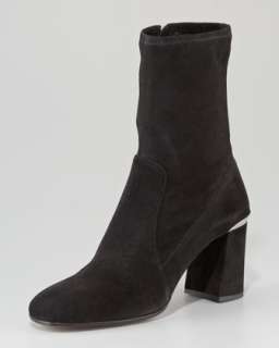 Stretch Suede Square Toe Ankle Boot