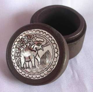 New Thai Handmade Jewelry Cylindrical Box Trinket Santol Wood Elephant 