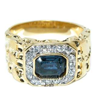 Stunning Mens Emerald cut Simulated Sapphire Ring sz 12  