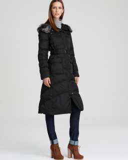 Laundry by Shelli Segal Belted Down Coat with Faux Fur Hood 