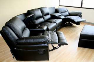 Home Theater Seating Curved Row of 4 Black Set   Click Image to Close