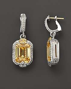 Judith Ripka Sterling Silver and 18K Gold Estate Double Drop Earrings 