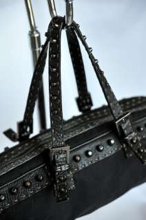 FENDI Black Studded Canvas+Leather Selleria Bag Handbag  
