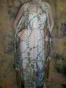 vtg 60s 70s NAT KAPLAN RuNWaY CHiC ETHNIC MAXI DRESS with fringed 