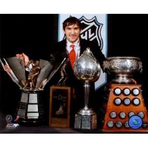 Alexander Ovechkin with 2008 Hart Trophy, Pearson Award, Ross Trophy 