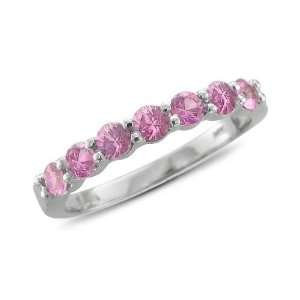 Natural Pink Sapphire Wedding Ring in 14k White Gold 7 Stone Ring, 1 