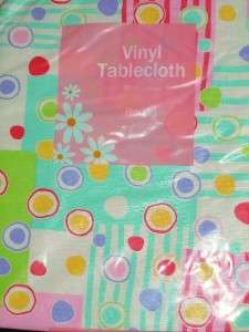 Multi/Pink Polka Dot Vinyl Tablecloth 52x90 Oblong NEW  