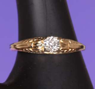   Solid 14k Yellow Gold Antique Diamond Engagement Solitaire Ring  