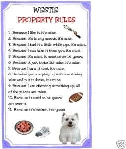 Westie Dog Fridge Magnet Funny Property Rules  