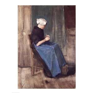 Young Scheveningen Woman Knitting, Facing Right Finest LAMINATED Print 