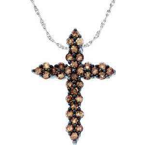  Ladies 10k White Gold .50 Ct Brown Diamond Cross Pendant 