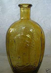Amber/Gold Pressed Glass Eagle/Lady Liberty Bottle MINT  