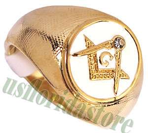 Mens Masonic Mason Oval White 18kt Gold Plated Ring  