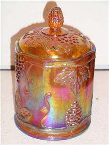 INDIANA GLASS RARE VINTAGE HARVEST GRAPE GOLD CARNIVAL GLASS CANISTER 
