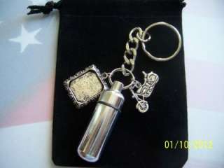 Harley Charm Cremation Urn WITH Key Chain   Biker Memorial Vial Urns 