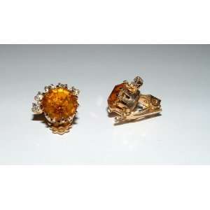    Madeira Citrine Rhinestone Clip On Earrings 