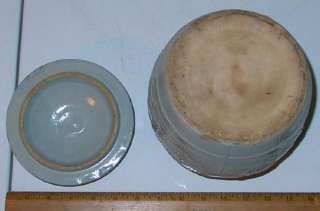 Great Ca. 1910 Blue Grey Stoneware Crackers Barrel Canister Jar w/Lid 