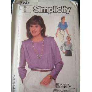   BLOUSES SIZE 16 (BUST 38) SIMPLICITY EASY TO SEW SEWING PATTERN #7765