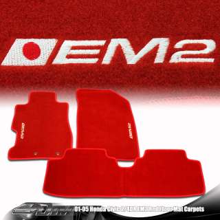 01 05 Honda Civic HX EM2 JDM 3 Piece Set Red Floor Mats with White EM2 
