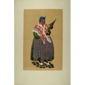 1929 Pochoir Old Woman Costume Espadrilles Pays Basque   Orig. Print 