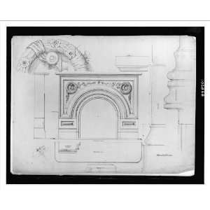 Historic Print (M) [Fireplace mantel. Elevations, plan, section, and 
